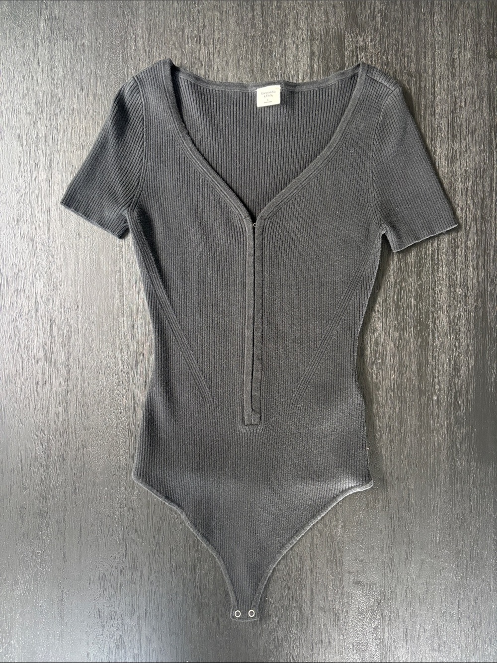 Abercrombie & Fitch Ribbed Hook-and-Eye Black Women’s Bodysuit Top